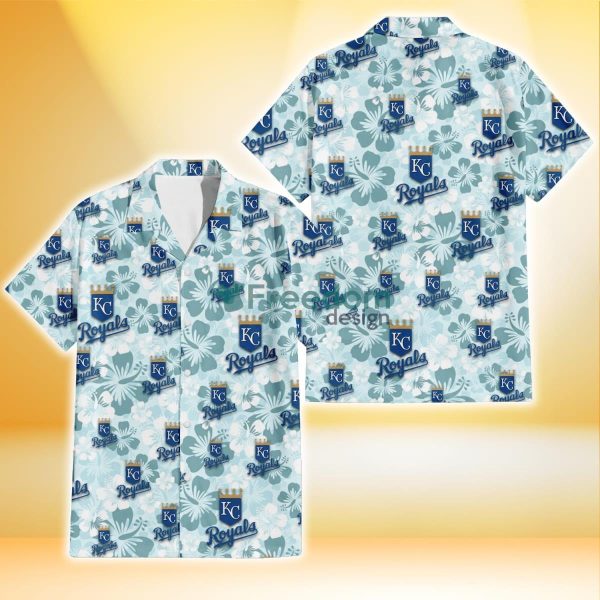 Kansas City Royals Pale Turquoise Hibiscus Light Cyan Background 3D Hawaiian Shirt Gift For Fans
