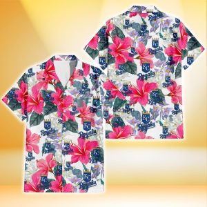 Kansas City Royals Pink Hibiscus White Orchid White Background 3D Hawaiian Shirt Gift For Fans