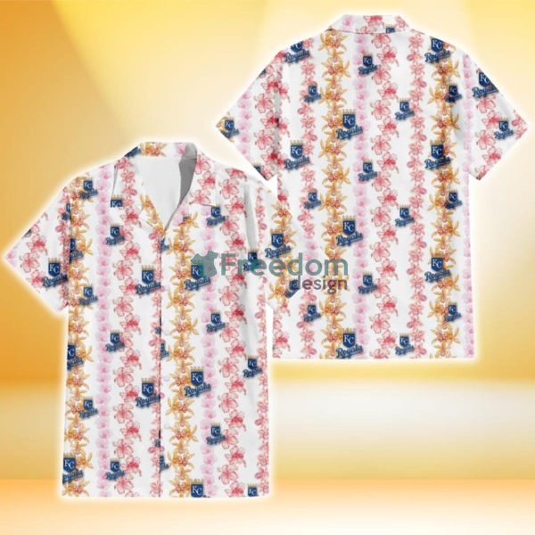 Kansas City Royals Pink Hibiscus Yellow Pink Orchid White Background 3D Hawaiian Shirt Gift For Fans