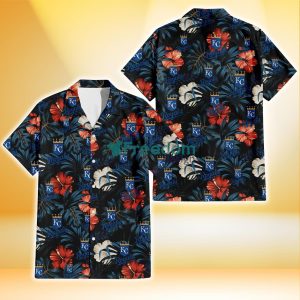Kansas City Royals Red And White Hibiscus Dark Leaf Black Background 3D Hawaiian Shirt Gift For Fans