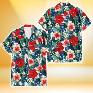 Kansas City Royals Red Coral Hibiscus White Porcelain Flower Banana Leaf 3D Hawaiian Shirt Gift For Fans