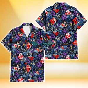 Kansas City Royals Red Hibiscus Caro Black Background 3D Hawaiian Shirt Gift For Fans