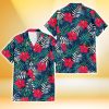 Kansas City Royals Red Hibiscus Green Blue White Leaf Black Background 3D Hawaiian Shirt Gift For Fans