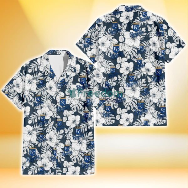 Kansas City Royals Sketch Hibiscus Leaf Dark Gray Background 3D Hawaiian Shirt Gift For Fans