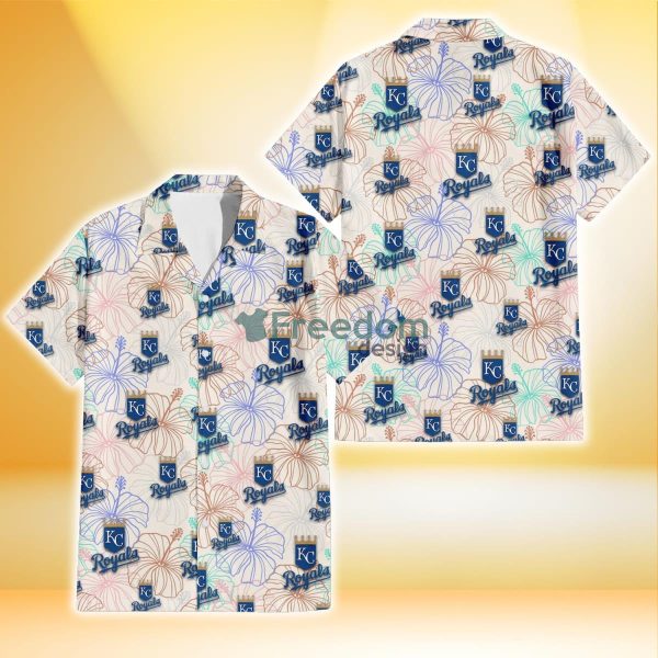 Kansas City Royals Sketch Pastel Hibiscus Beige Background 3D Hawaiian Shirt Gift For Fans