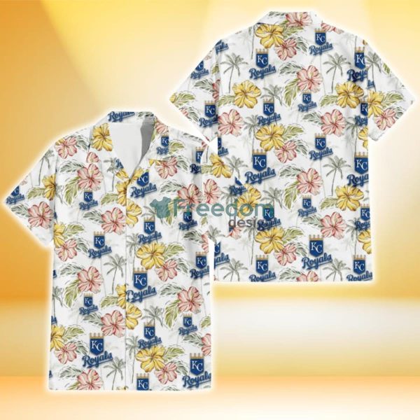 Kansas City Royals Sketch Red Yellow Coconut Tree White Background 3D Hawaiian Shirt Gift For Fans