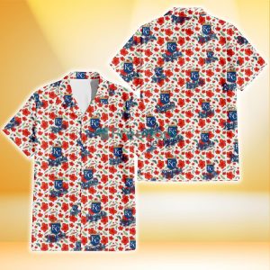 Kansas City Royals Tiny Red Hibiscus Green Leaf White Cube Background 3D Hawaiian Shirt Gift For Fans