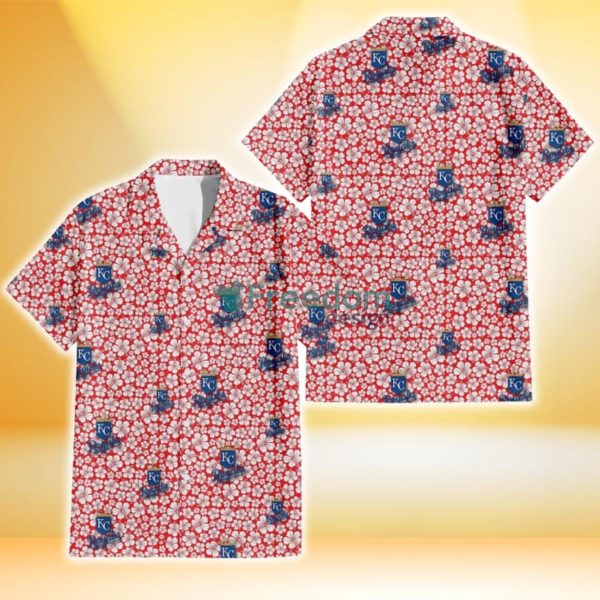 Kansas City Royals Tiny White Hibiscus Pattern Red Background 3D Hawaiian Shirt Gift For Fans