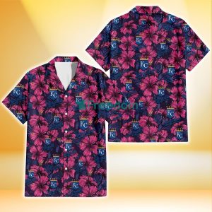 Kansas City Royals Violet Red Blue Leaf Black Background 3D Hawaiian Shirt Gift For Fans