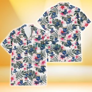 Kansas City Royals White Hibiscus Green Leaf White Background 3D Hawaiian Shirt Gift For Fans