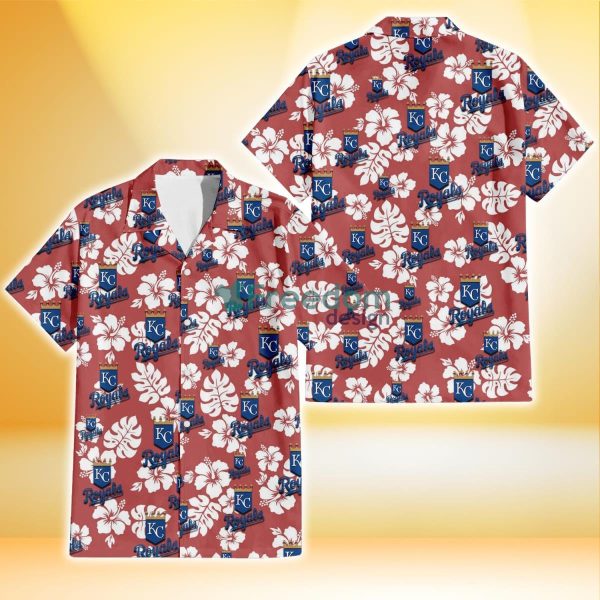 Kansas City Royals White Hibiscus Indian Red Background 3D Hawaiian Shirt Gift For Fans