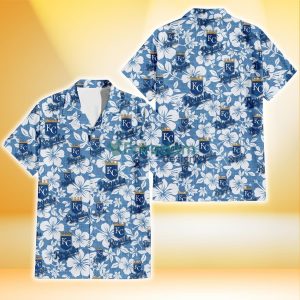 Kansas City Royals White Hibiscus Light Blue Texture Background 3D Hawaiian Shirt Gift For Fans