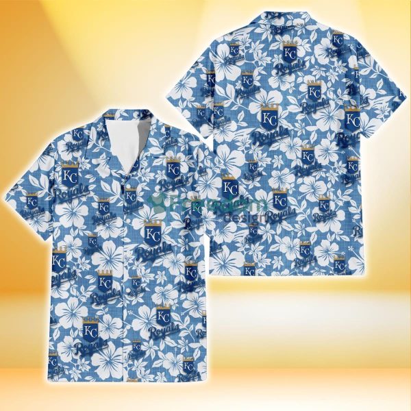 Kansas City Royals White Hibiscus Light Blue Texture Background 3D Hawaiian Shirt Gift For Fans