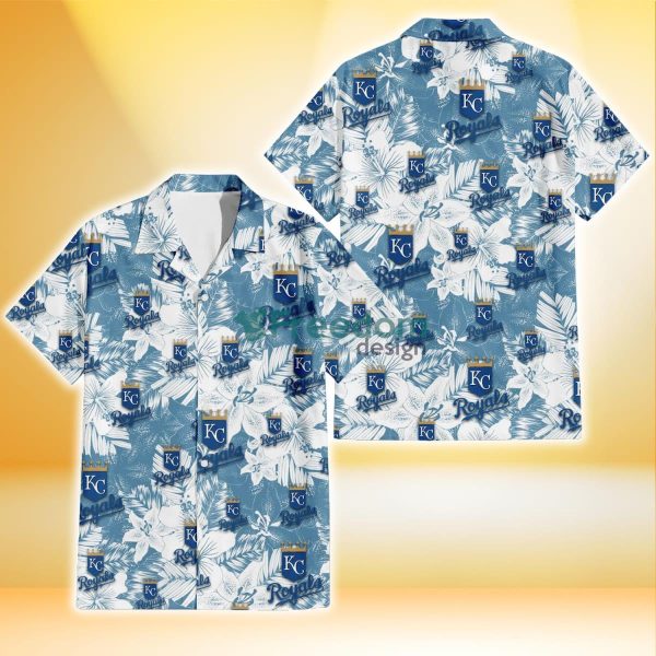 Kansas City Royals White Hibiscus Orchid Light Blue Background 3D Hawaiian Shirt Gift For Fans