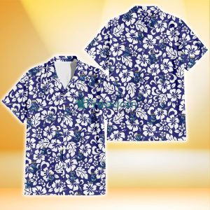 Kansas City Royals White Hibiscus Pattern Slate Blue Background 3D Hawaiian Shirt Gift For Fans