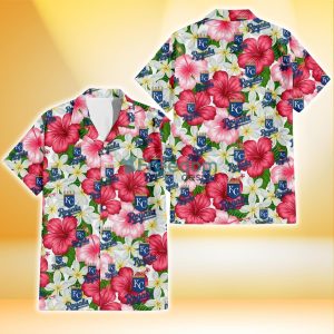 Kansas City Royals White Porcelain Flower Pink Hibiscus White Background 3D Hawaiian Shirt Gift For Fans