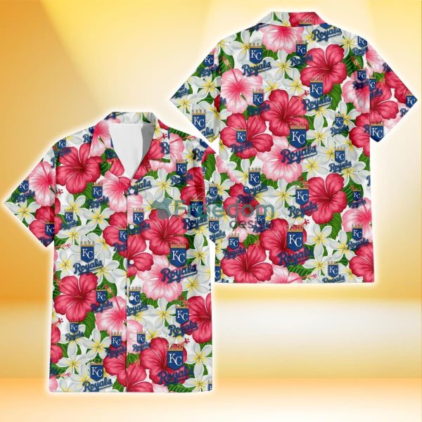 Kansas City Royals White Porcelain Flower Pink Hibiscus White Background 3D Hawaiian Shirt Gift For Fans