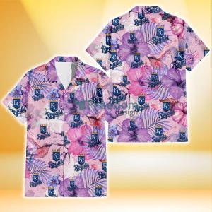 Kansas City Royals White Purple Hibiscus Pink Hummingbird Pink Background 3D Hawaiian Shirt Gift For Fans