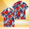 Kansas City Royals White Tropical Leaf Red Hibiscus Navy Background 3D Hawaiian Shirt Gift For Fans