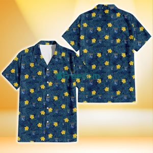 Kansas City Royals Yellow Hibiscus Cadet Blue Leaf Navy Background 3D Hawaiian Shirt Gift For Fans