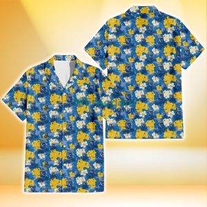 Kansas City Royals Yellow White Hibiscus Powder Blue Background 3D Hawaiian Shirt Gift For Fans