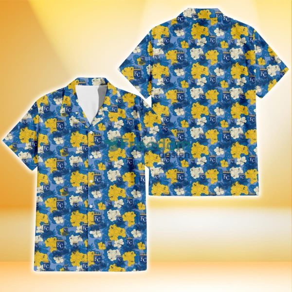 Kansas City Royals Yellow White Hibiscus Powder Blue Background 3D Hawaiian Shirt Gift For Fans