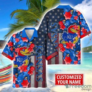 Kansas Jayhawks Custom name USA Flag 4th July Independence Day Hawaiian Shirt