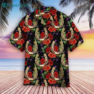 Kentucky Derby Gold Horseshoe Red Poppies Flowers Hawaiian Shirt For Men & Women