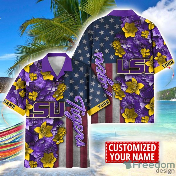 LSU TIGERS Custom name USA Flag 4th July Independence Day Hawaiian Shirt