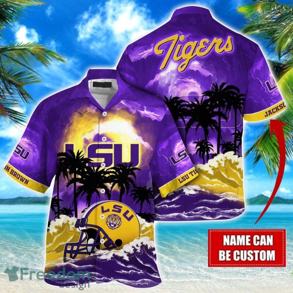 LSU TIGERS NCAA Hawaiian Shirt Coconut Tree Waves Beach Hawaii Shirt Custom Name For Fans