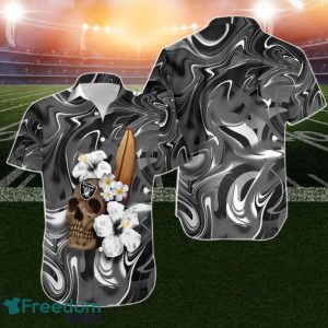 Las Vegas Raiders Skull And Hibiscus Flower NFL Gift For Fan Hawaiian Shirt Aloha Shirt For Men Women
