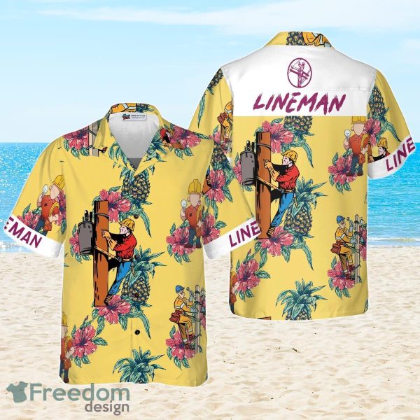 Lineman Pineapple Seamless Pattern Hawaiian Shirt Best Gift For Men And Women