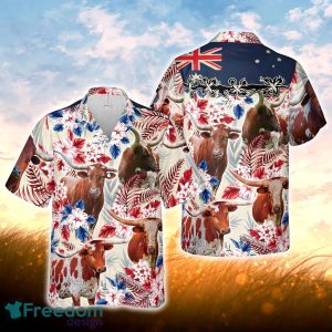 Longhorn Cattle Australia Flag Hawaiian Flowers Hawaiian Shirt For Men Women