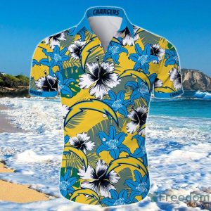 Los Angeles Chargers Hawaiian Shirt Tropical Flower Short Sleeve