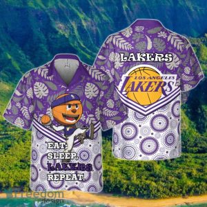 Los Angeles Lakers Eat Sleep Heat Repeat Flower Pattern Print Hawaiian Shirt