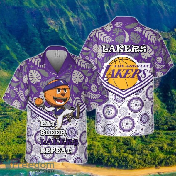Los Angeles Lakers Eat Sleep Heat Repeat Flower Pattern Print Hawaiian Shirt