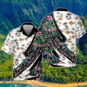 Los Angeles Lakers Hibiscus Flower And Tree Pattern Print Hawaiian Shirt