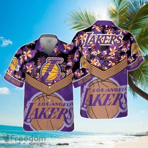Los Angeles Lakers Purple Hibiscus Flower Pattern Print Hawaiian Shirt