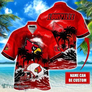 Louisville Cardinals NCAA Hawaiian Shirt Coconut Tree Waves Beach Hawaii Shirt Custom Name For Fans