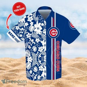 MLB Chicago Cubs Logo Design Flower Tropical Gifts For Fans Custom Name Shirt Hawaiian Shirt