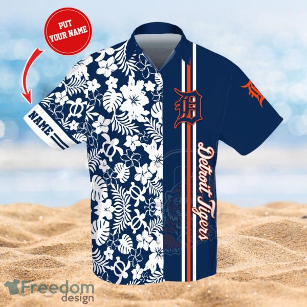MLB Detroit Tigers Logo Design Flower Tropical Gifts For Fans Custom Name Shirt Hawaiian Shirt