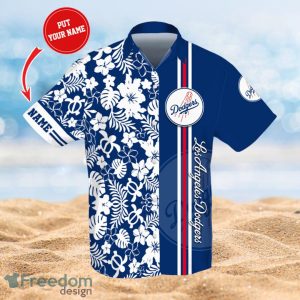 MLB Los Angeles Dodgers Logo Design Flower Tropical Gifts For Fans Custom Name Shirt Hawaiian Shirt