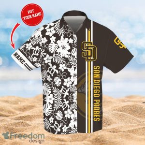 MLB San Diego Padres Logo Design Flower Tropical Gifts For Fans Custom Name Shirt Hawaiian Shirt