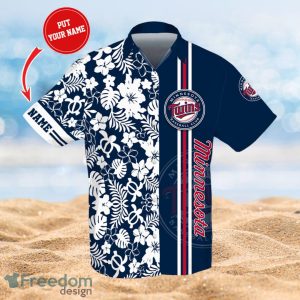 MLBMinnesota Twins Logo Design Flower Tropical Gifts For Fans Custom Name Shirt Hawaiian Shirt