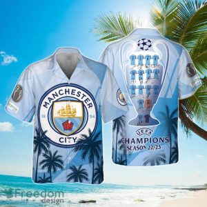 Manchester City Uefa Champion League Tropical Pattern Print Hawaiian Shirt
