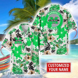 Marshall Thundering Herd Aloha 3D Hawaiian Shirt Flower Sport Team Beach Shirt Custom Name