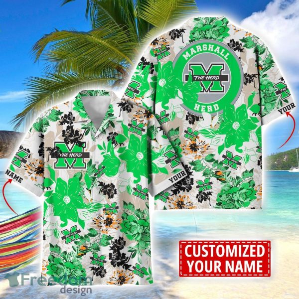 Marshall Thundering Herd Aloha 3D Hawaiian Shirt Flower Sport Team Beach Shirt Custom Name