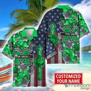 Marshall Thundering Herd Custom name USA Flag 4th July Independence Day Hawaiian Shirt