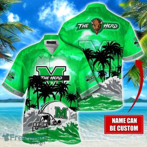 Marshall Thundering Herd NCAA Hawaiian Shirt Coconut Tree Waves Beach Hawaii Shirt Custom Name For Fans