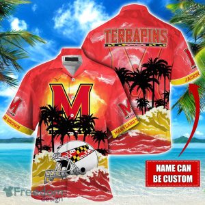 Maryland Terrapins NCAA Hawaiian Shirt Coconut Tree Waves Beach Hawaii Shirt Custom Name For Fans